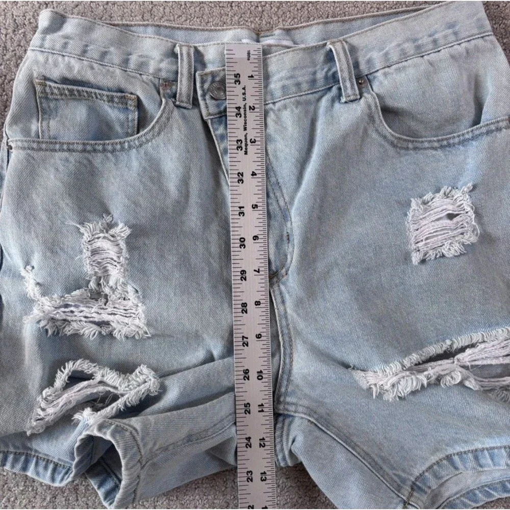 Old Navy Womens Jorts Denim Shorts Blue Jean Asymmetrical Zipper Distressed 28